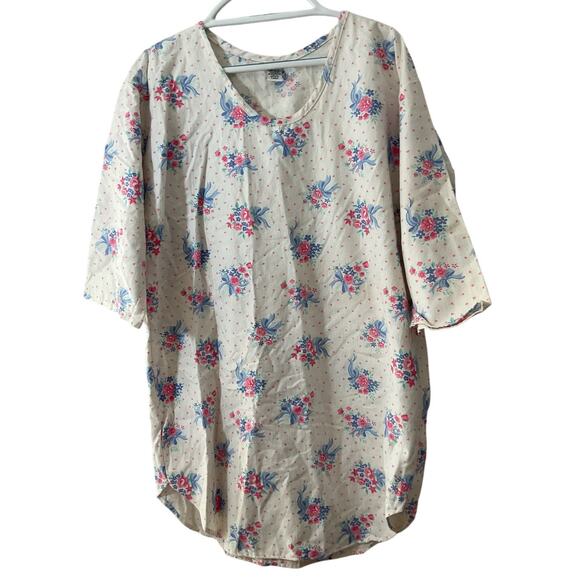 Vintage Anne Stuart Flannel Night Shirt Large White Multi Granny Core - Picture 1 of 6